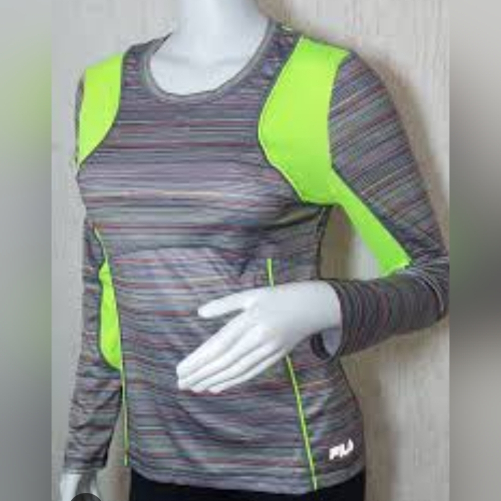 Fila Women's Gray and Neon Green Long Sleeve Top